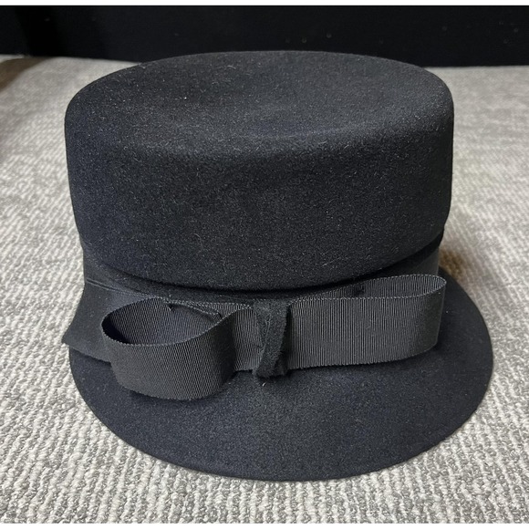 Vintage Merrimac Fur Felt Women\'s Hat Black Pillbox‎ Breton Size 7 1/8 w/ Case main image 16